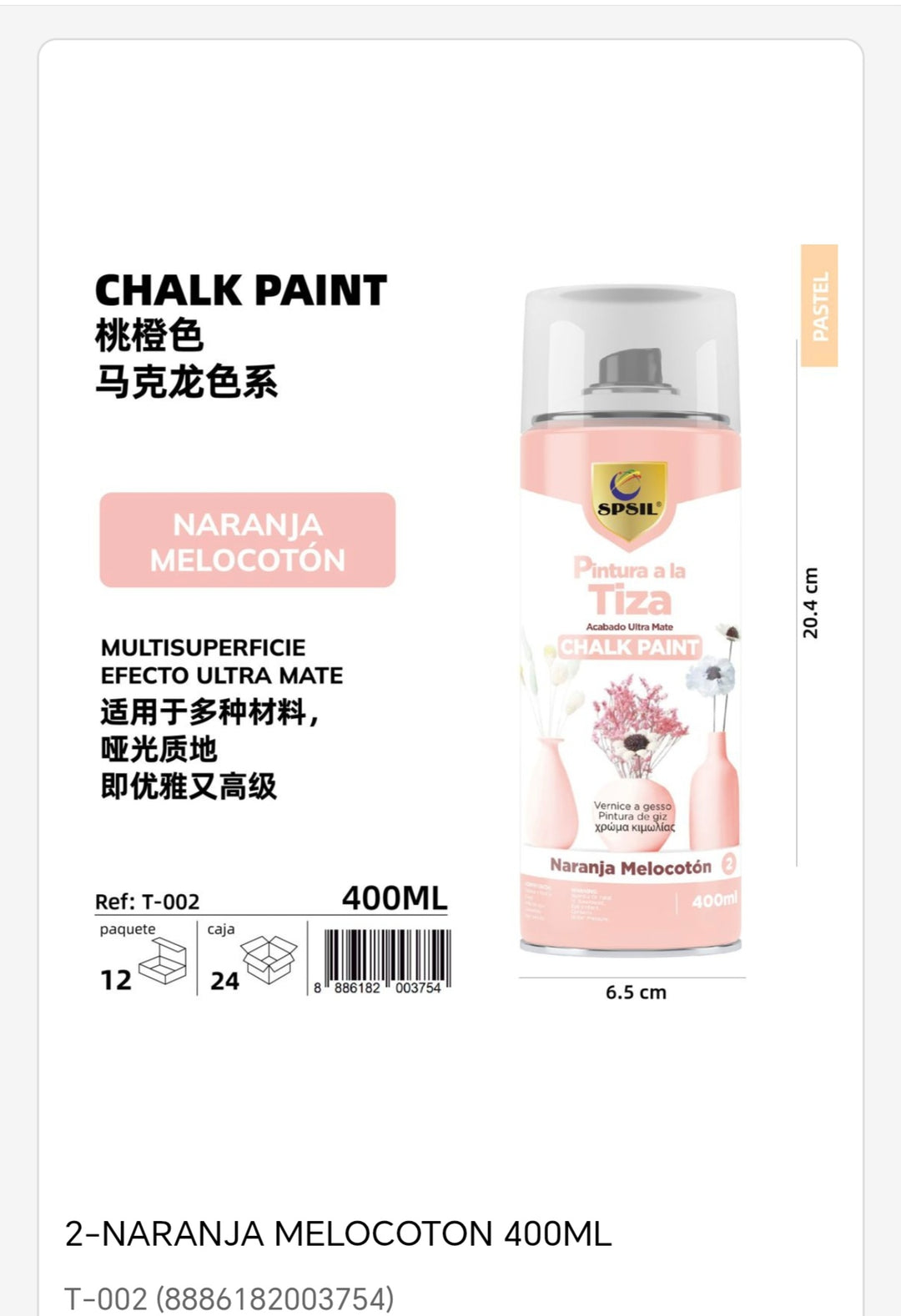 Pintura tiza Naraja melocotón 400ml