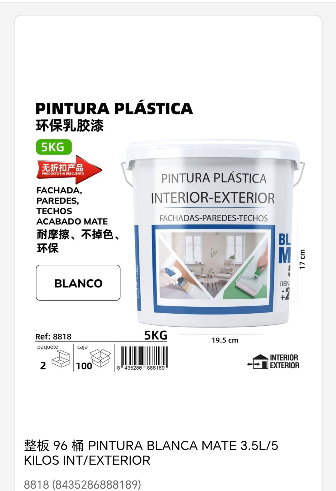 Pintura plástico blanco 5kg