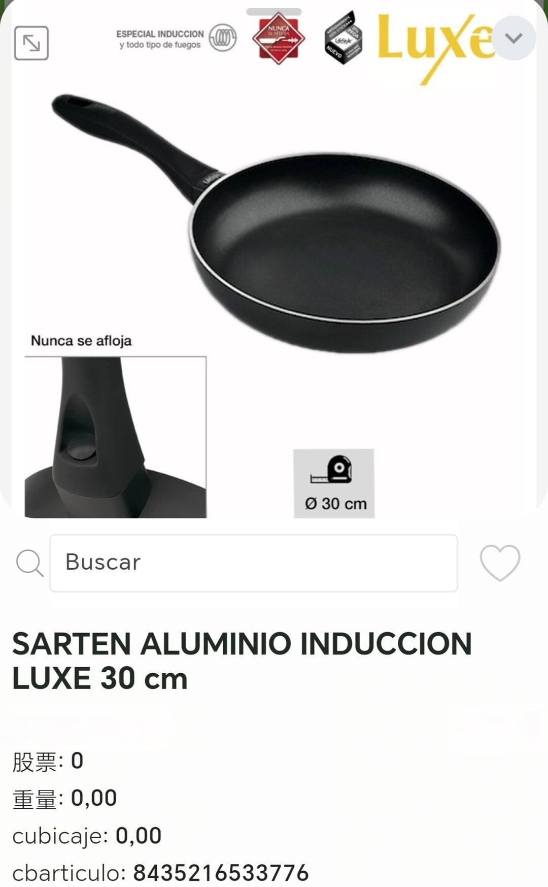sartén aluminio inducción luxe 30cm