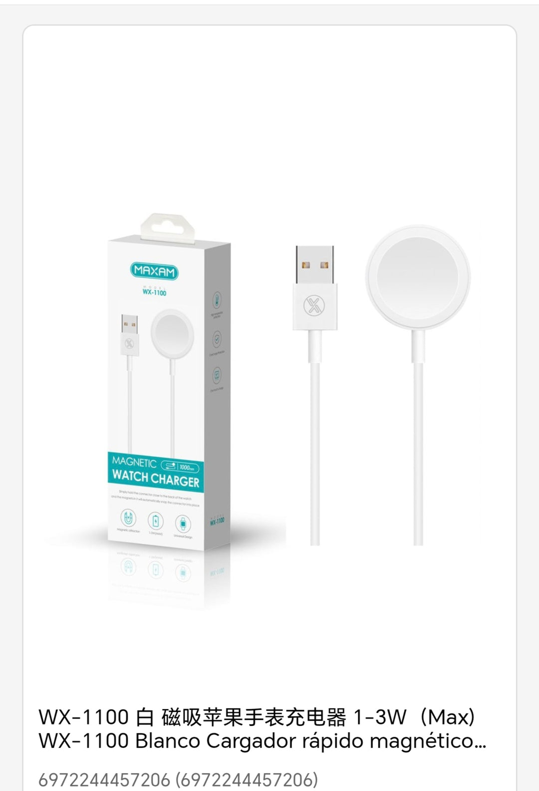 cargador rápido mantico de Apple Watch 1M