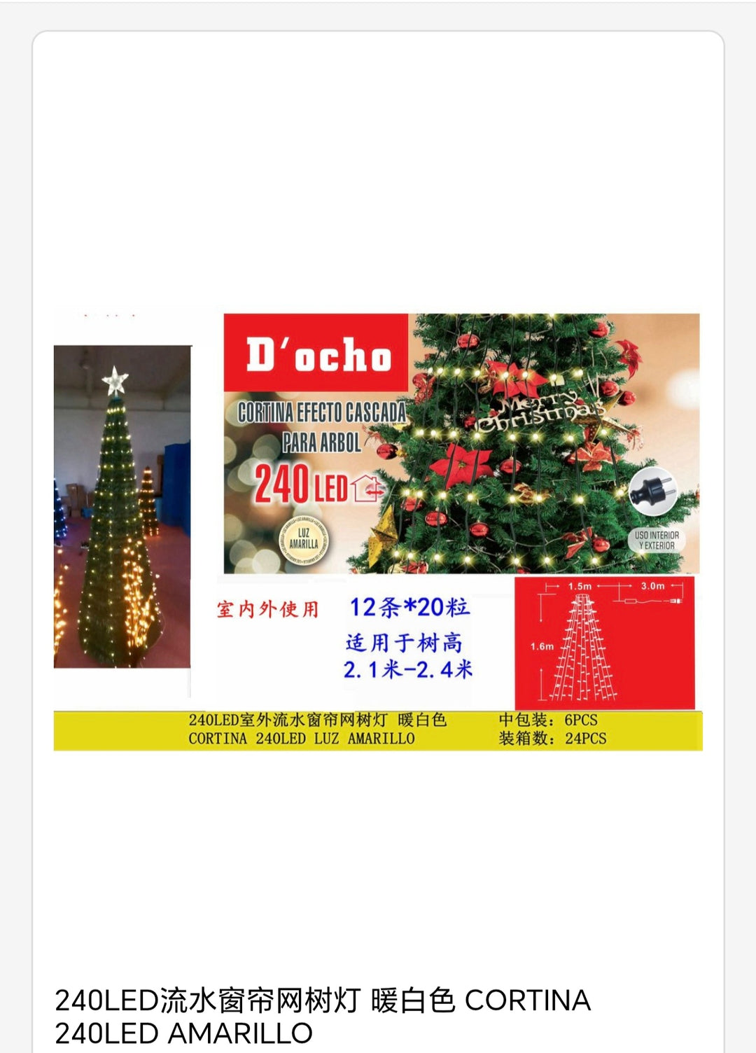 Cortina efecto cascada para arbol 240 Led amarillo