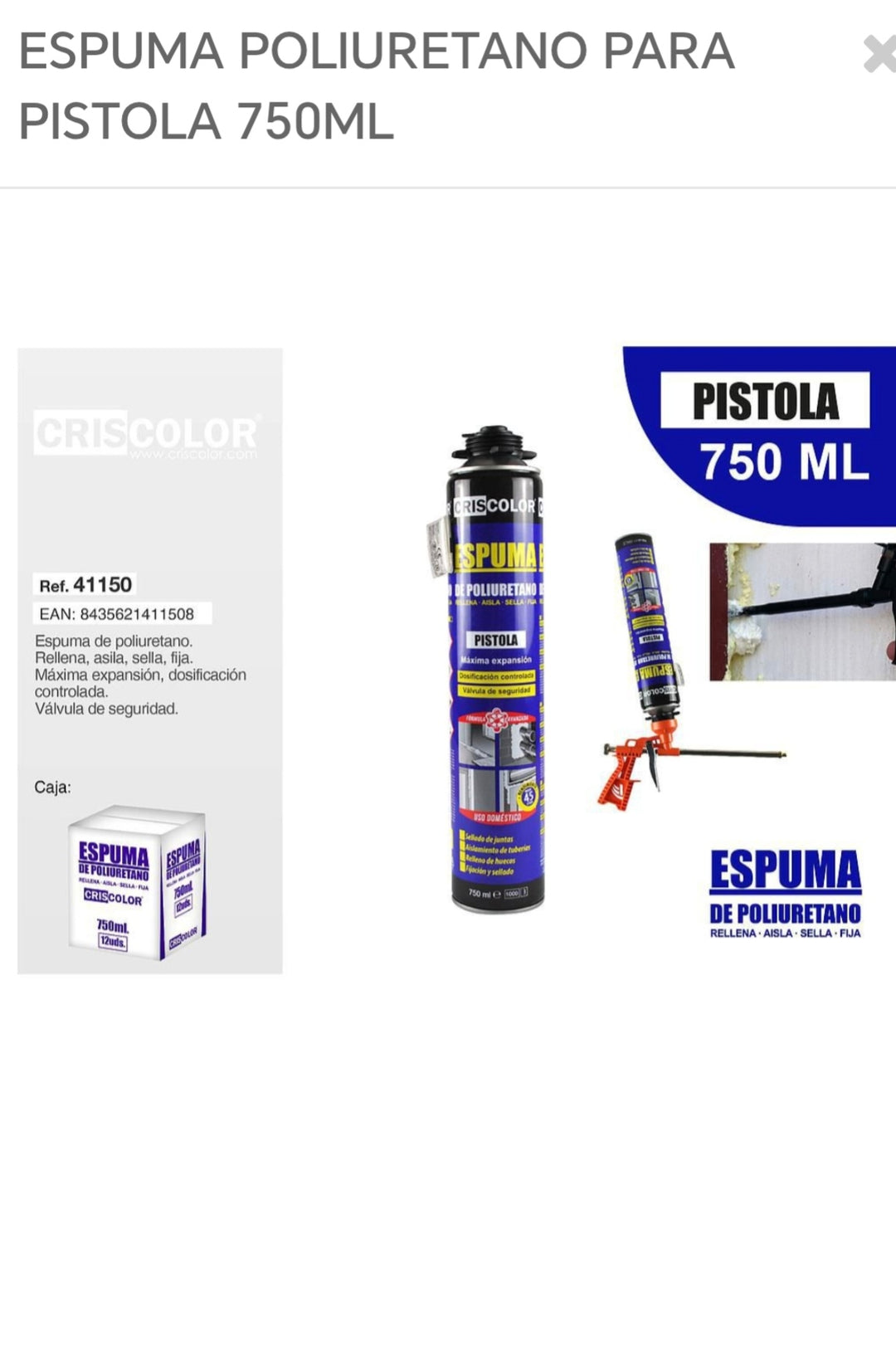 Espuma poliuretano para pistola 750ml