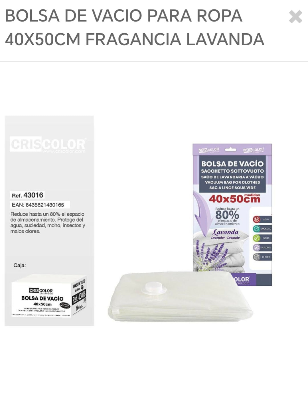 bolsa de vacío para ropa 40x50cm fragancia lavanda