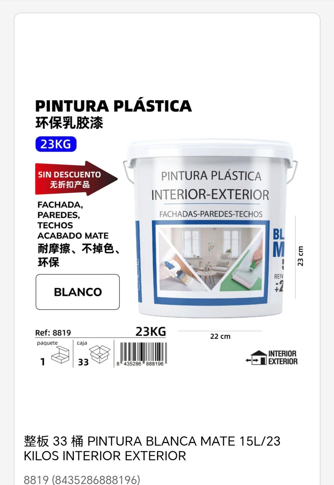 Pintura plástico blanco 23kg