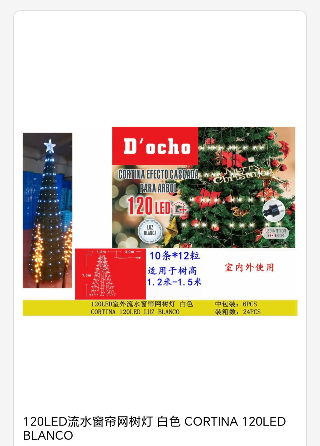 Cortina efecto cascada para arbol 120 Led blanco