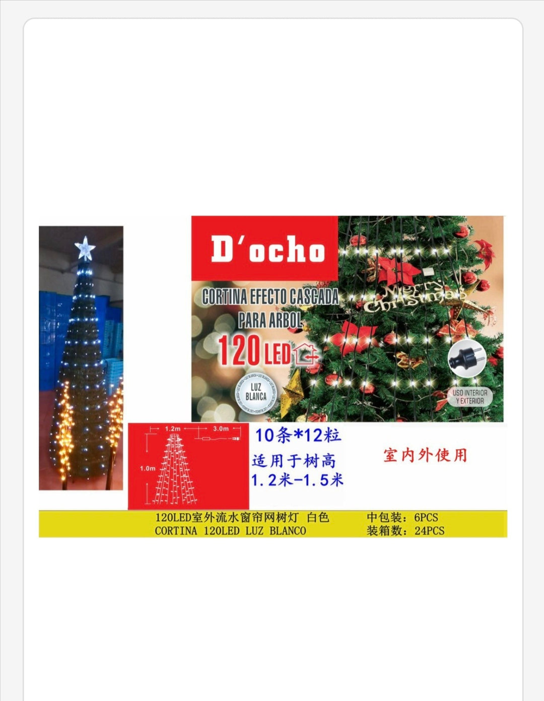 Cortina efecto cascada para arbol 120 Led amarillo