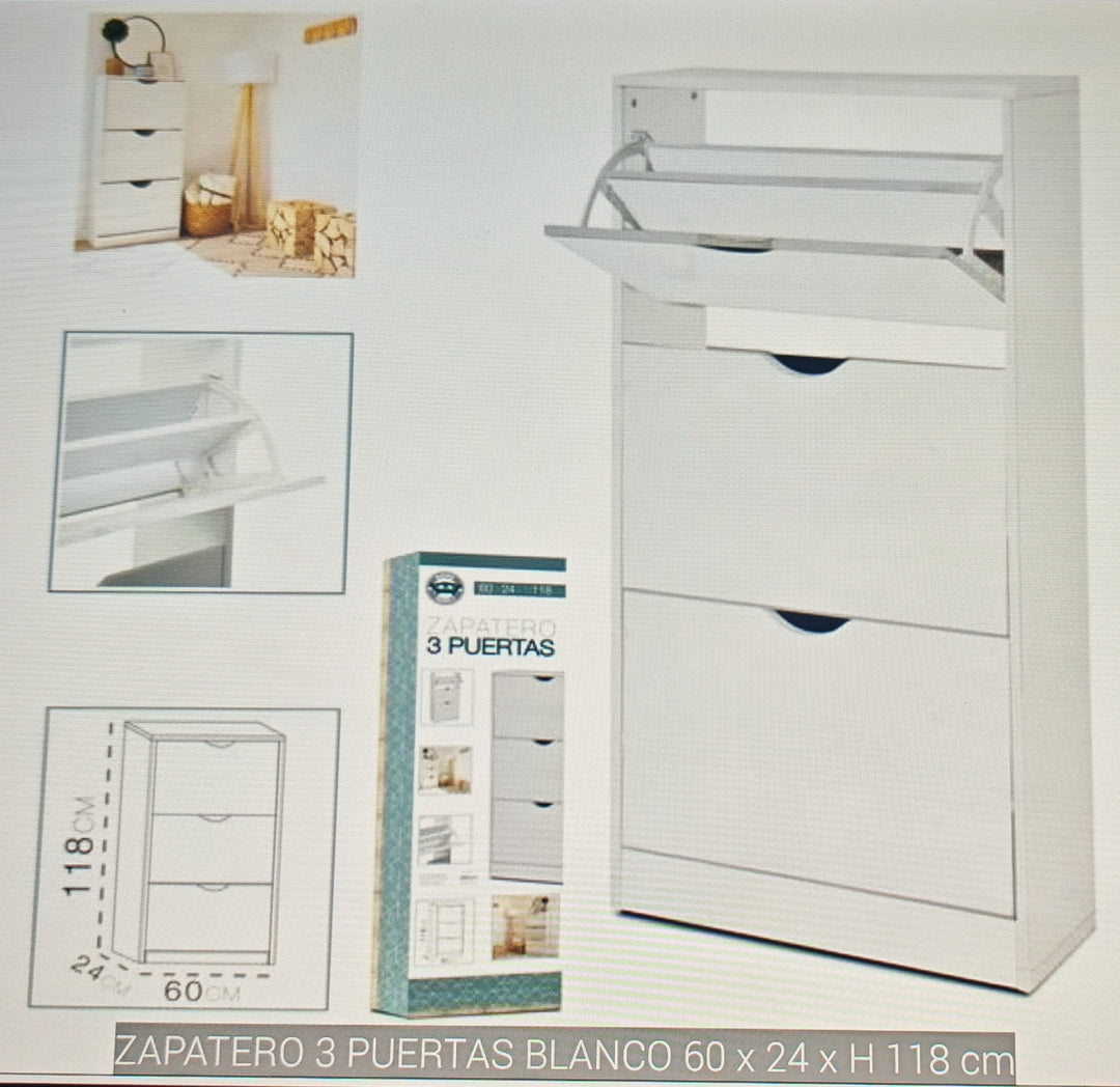 muebles zapatero 3 Puertas blanca