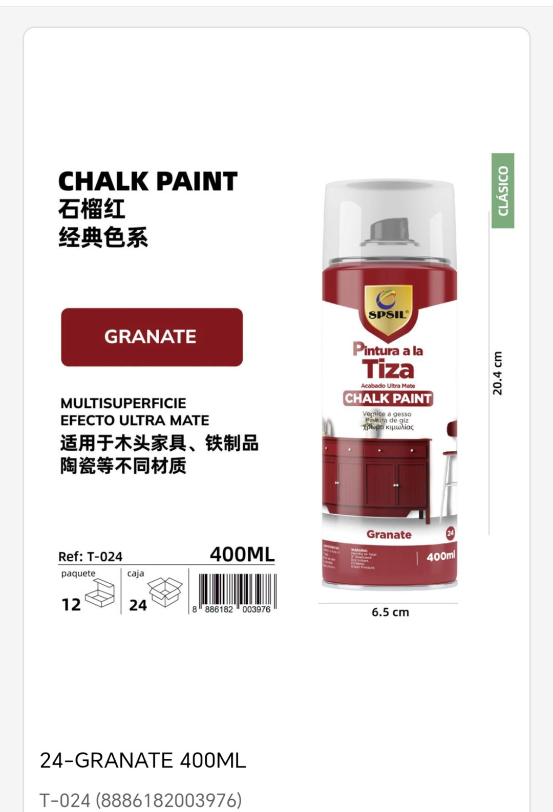 Pintura tiza granate 400ml