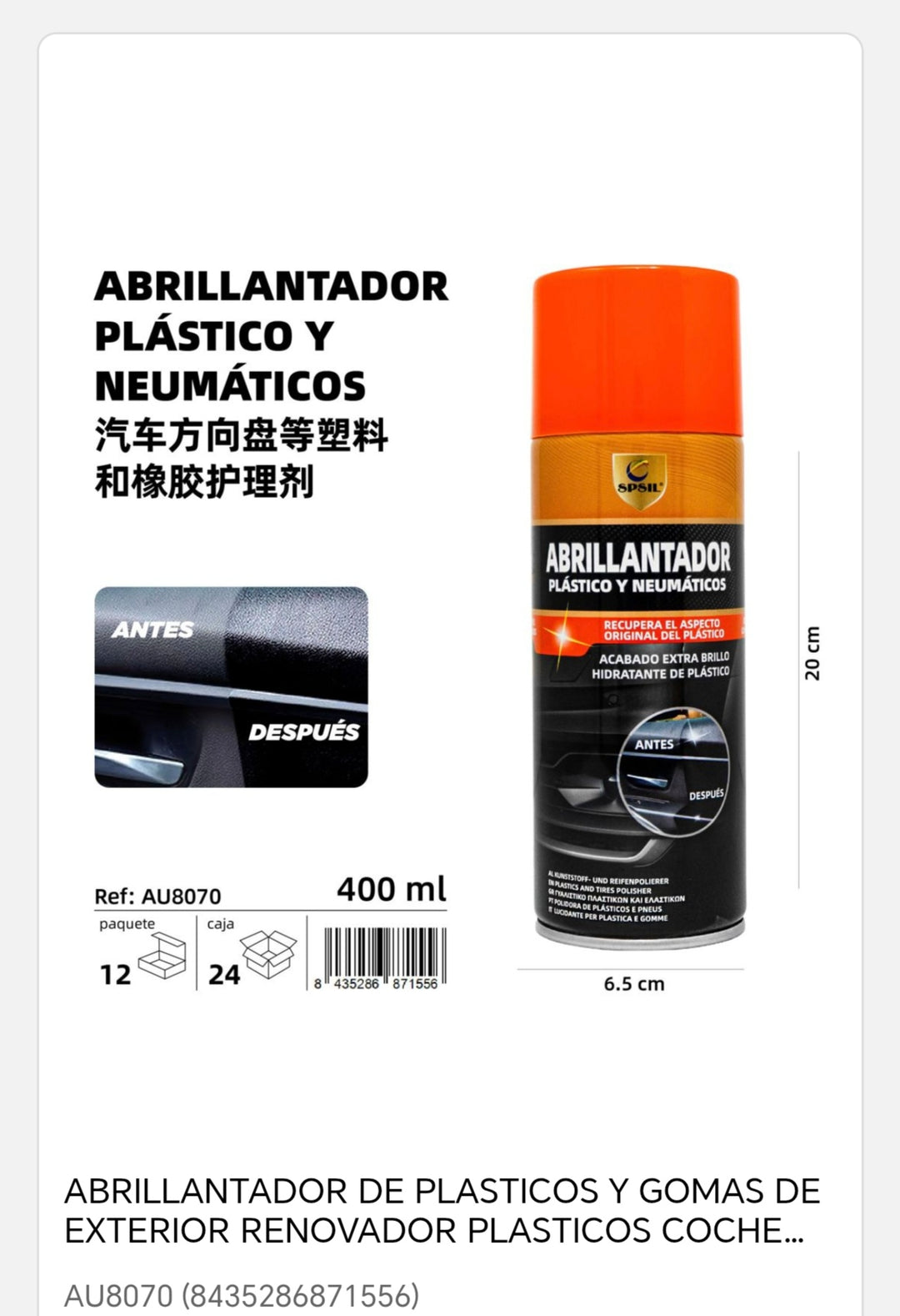 Abrillantador plástico y neumáticos 400ml