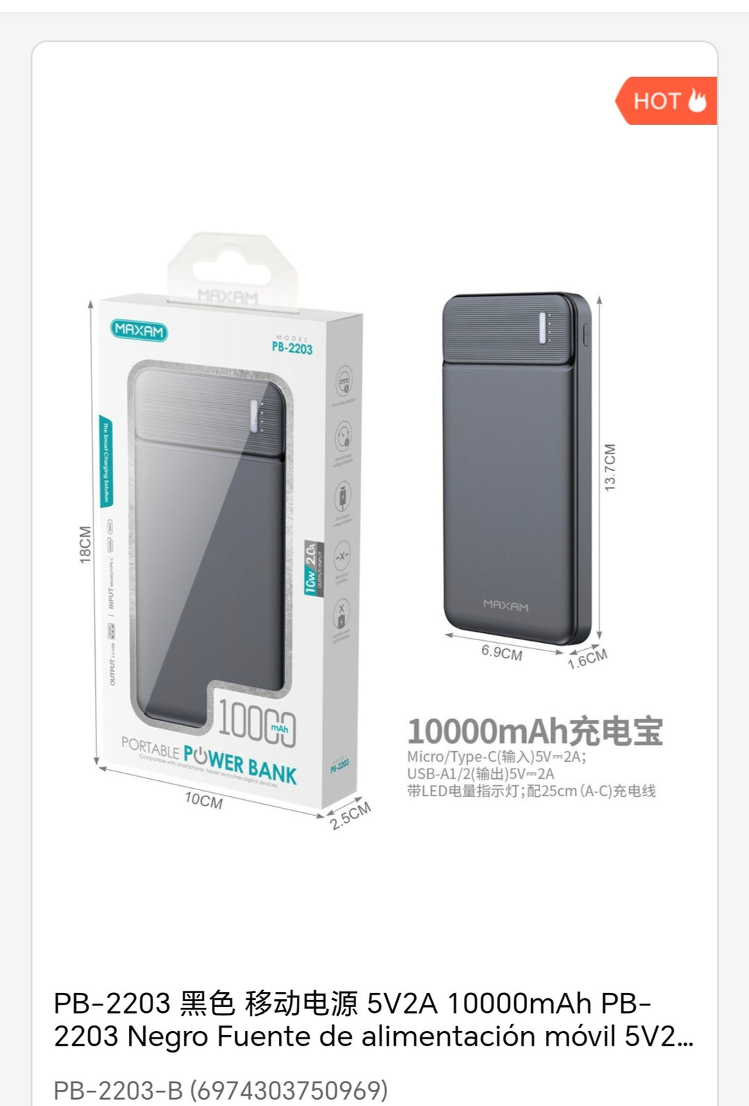 Batería para Móvil con carga rápido 10000mah 22. 5W