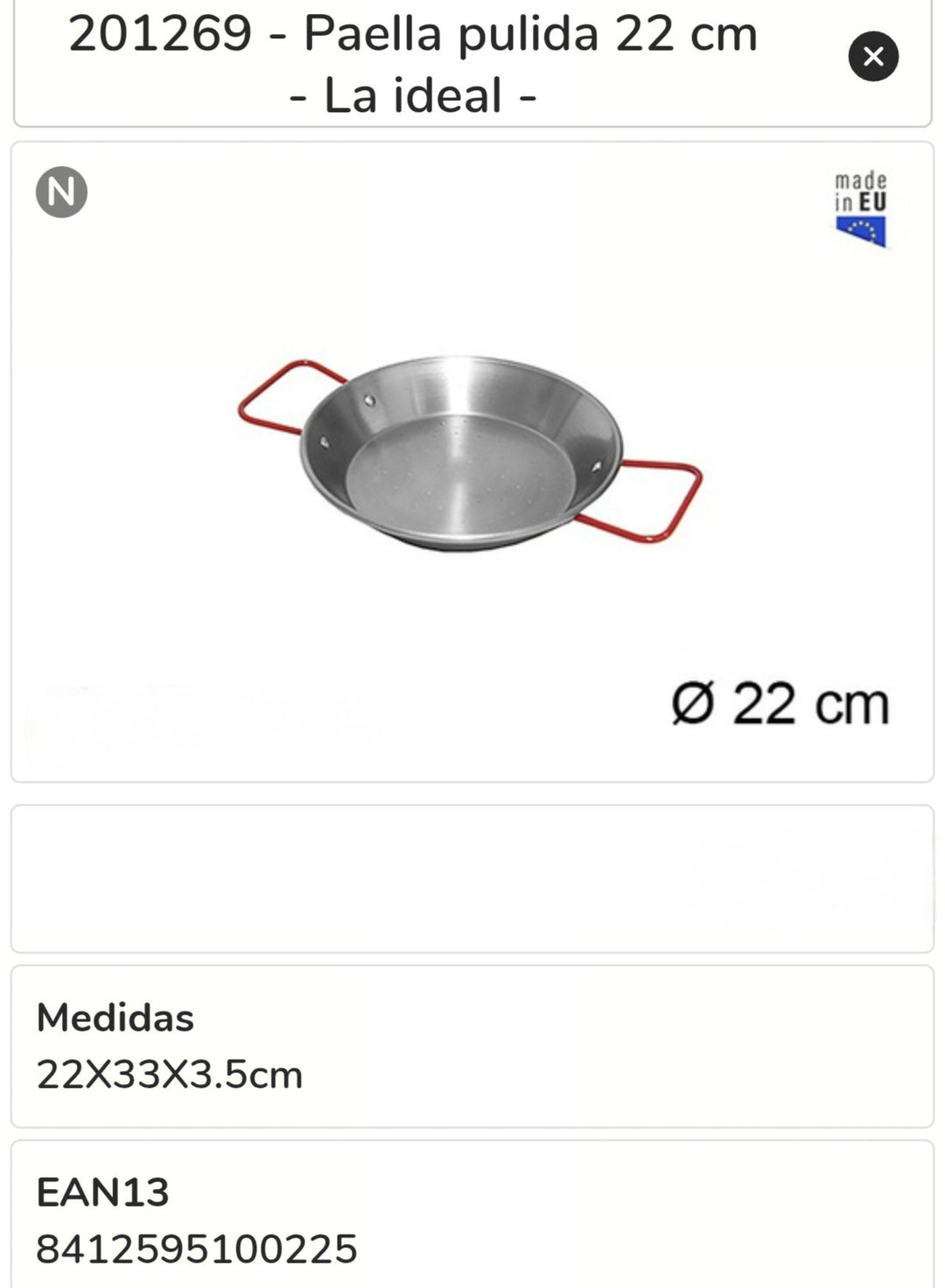 paella valenciana esmaltada 22cm