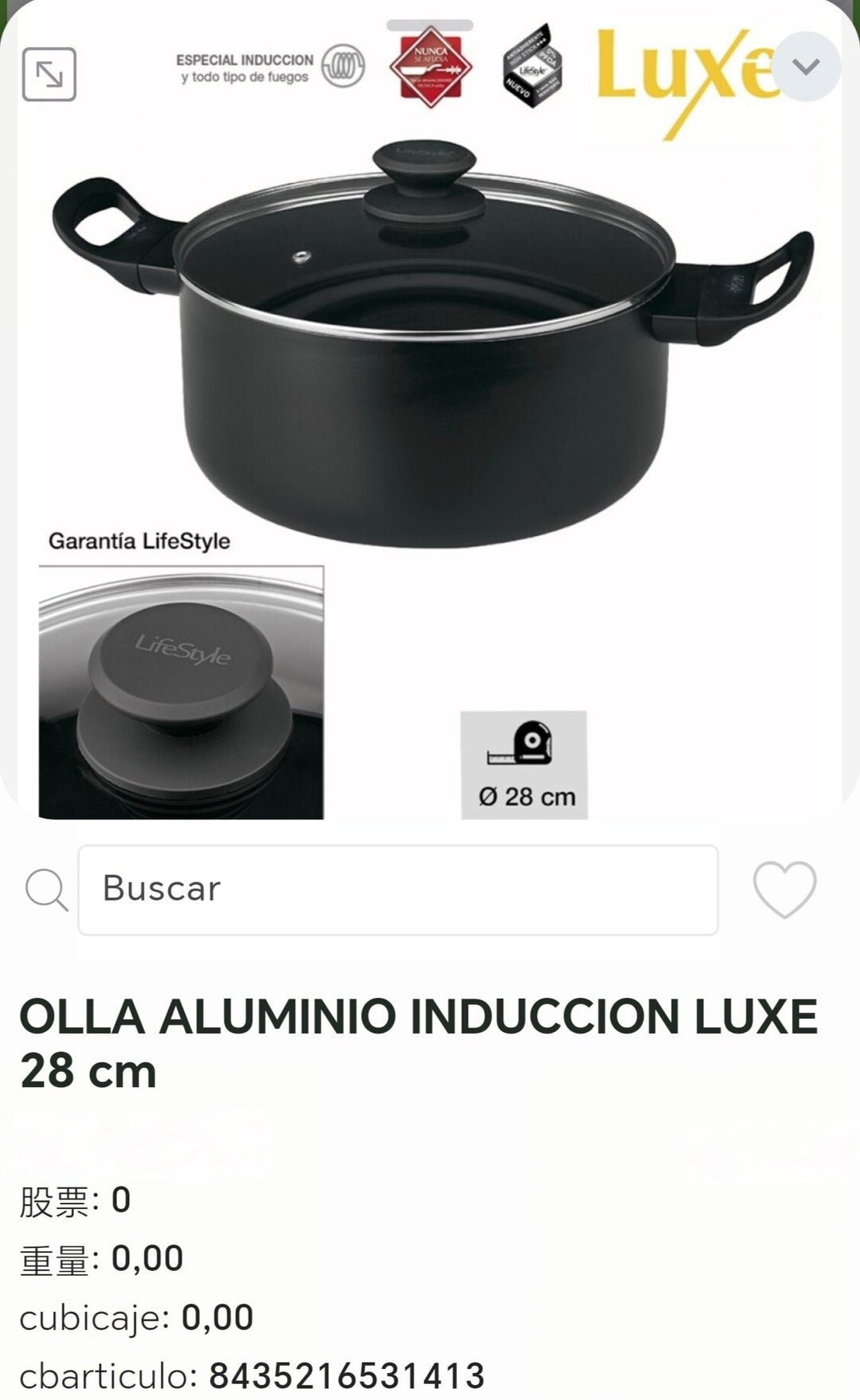 olla aluminio inducción luxe 28cm