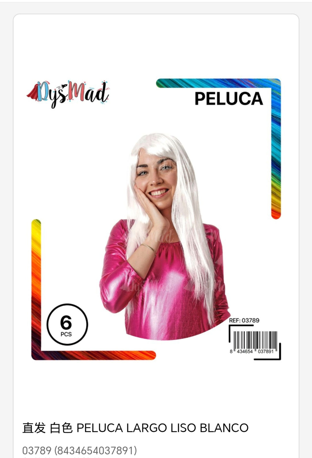 Peluca largo liso blanco