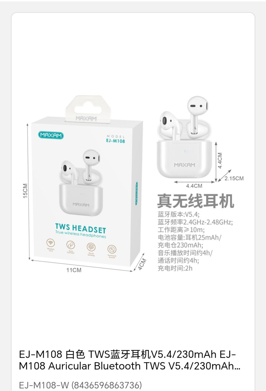 auricular Bluetooth tws v5 4/230mah