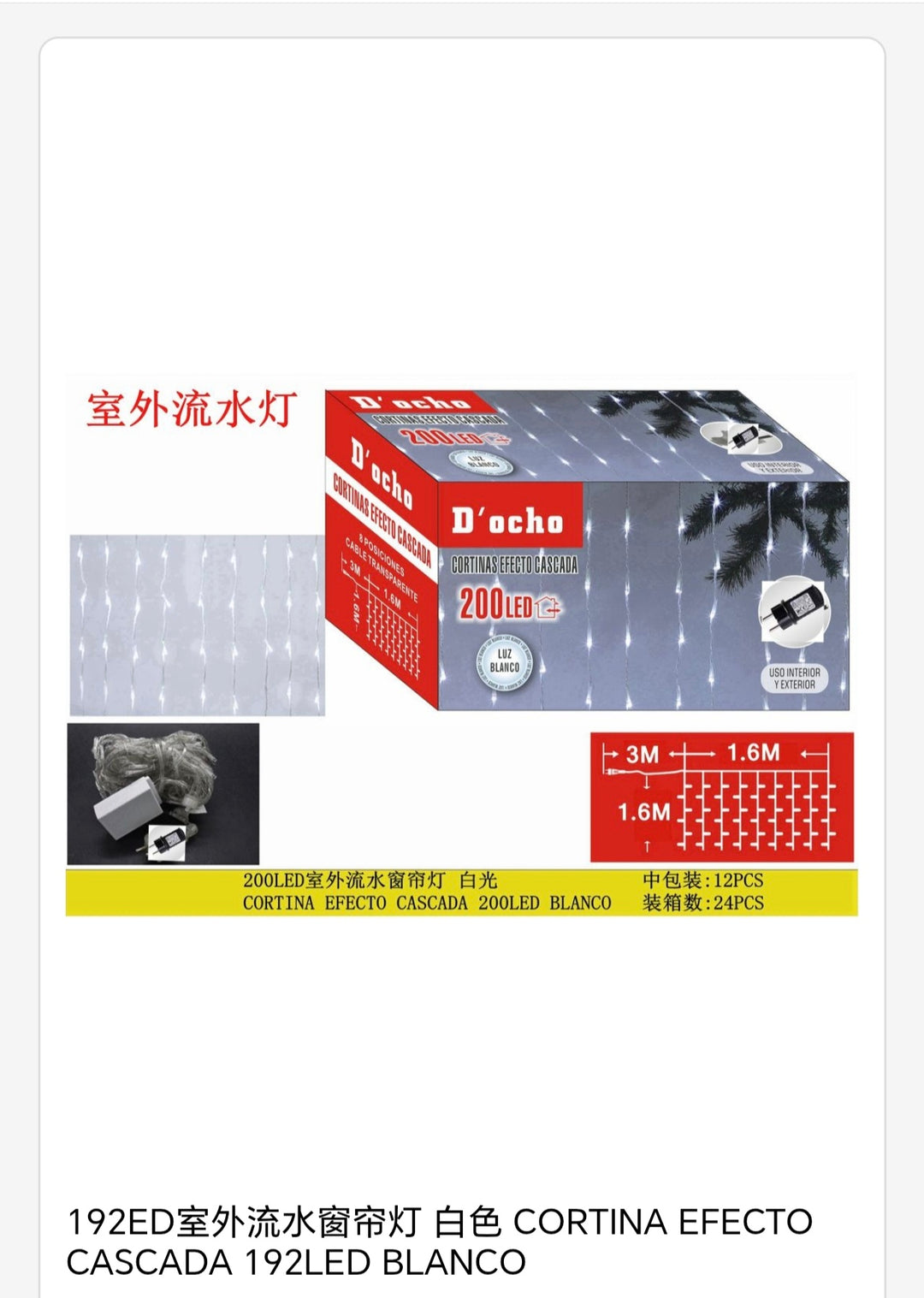 Cortina efecto cascada 200 Led blanco