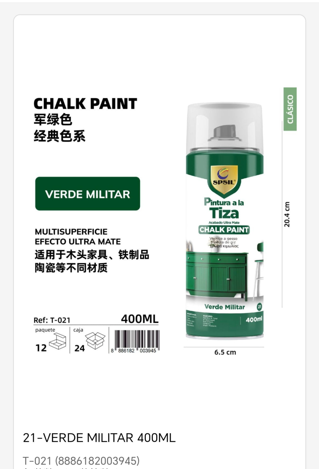 Pintura tiza verde militar 400ml
