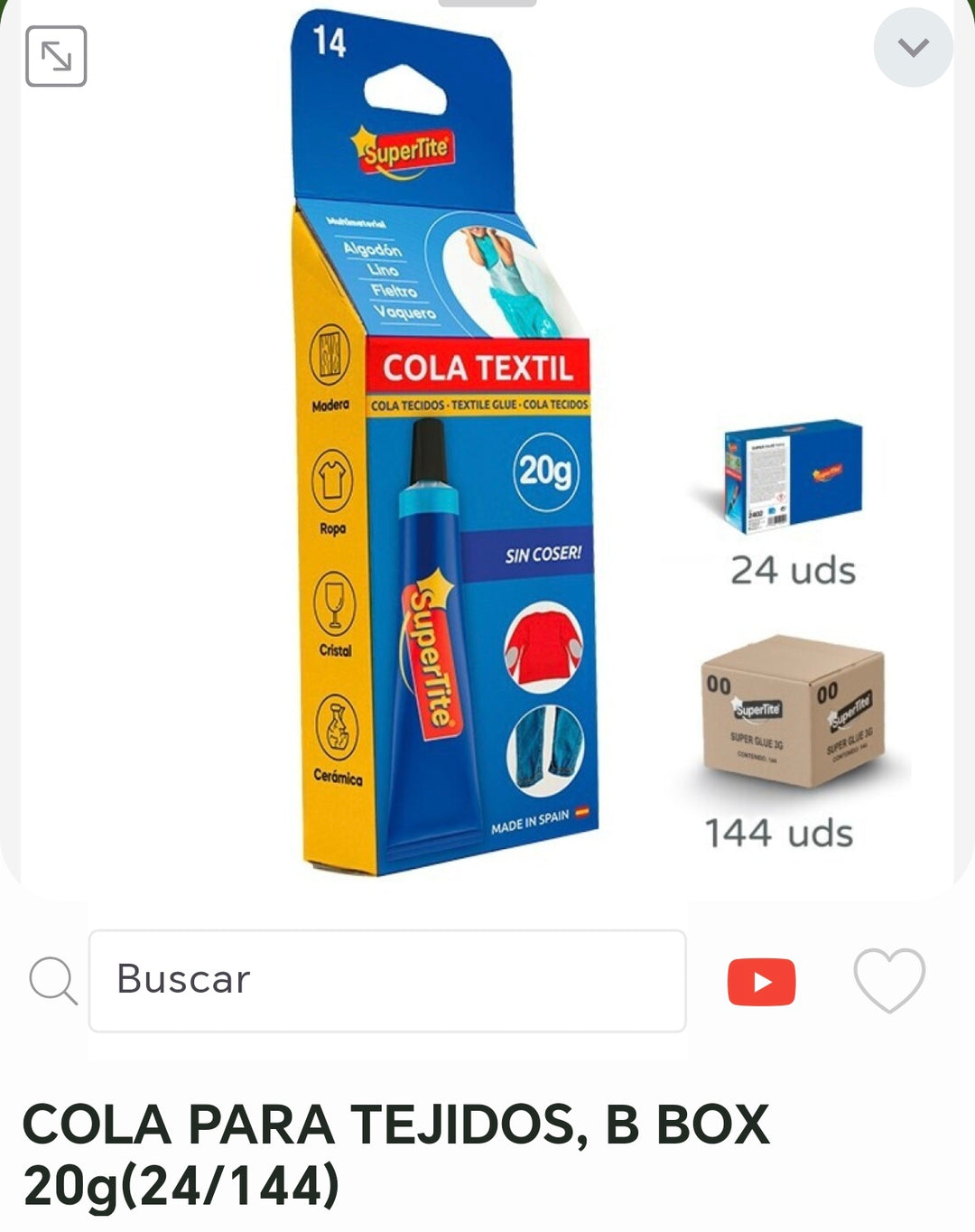 Cola para tejidos b box 20g