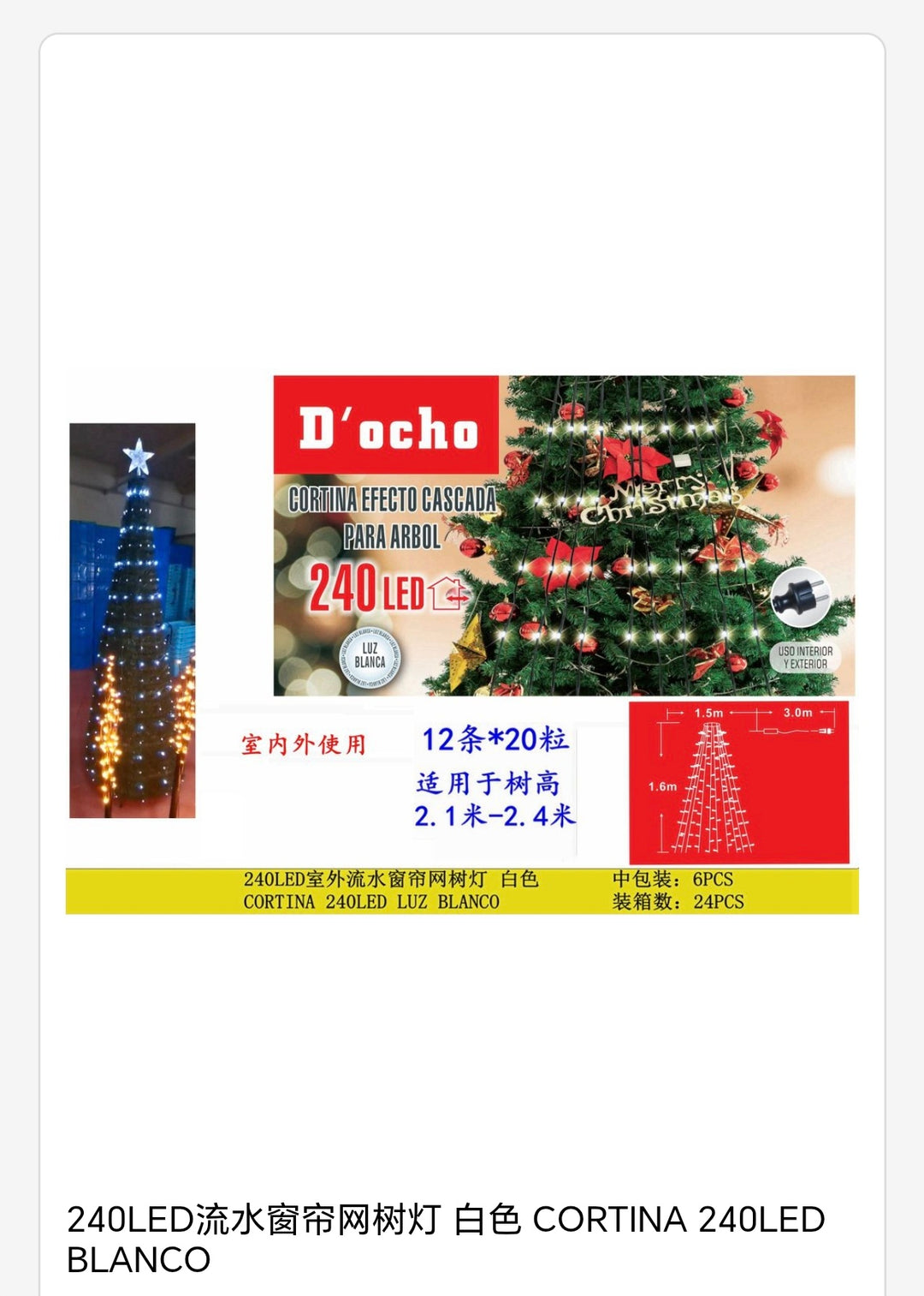 Cortina efecto cascada para arbol 240 Led blanco