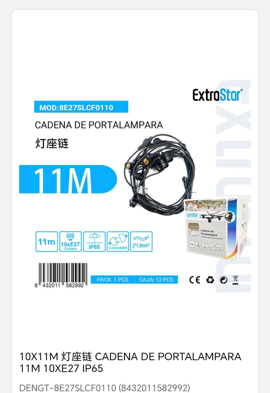 cadena de porta lámpara 11m 10xE27