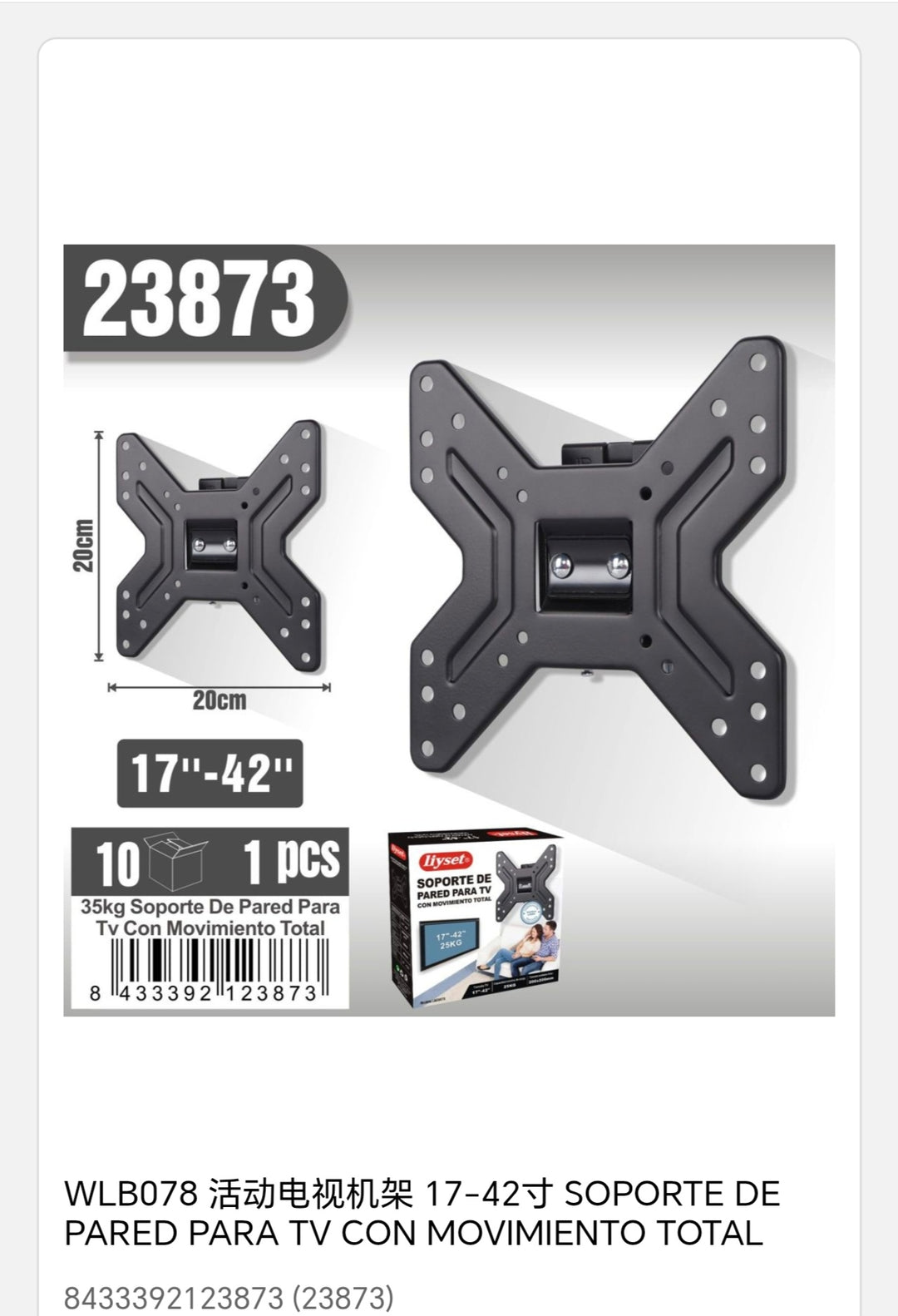 soporte de pared para tv con movimiento 17-42