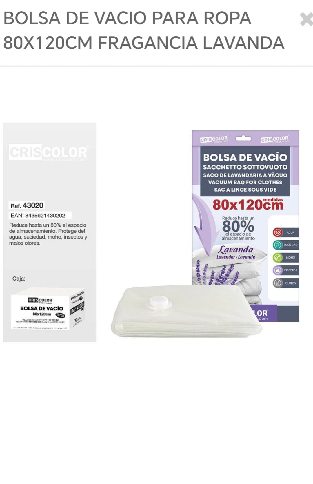 bolsa de vacío para ropa 80x120cm fragancia  lavanda