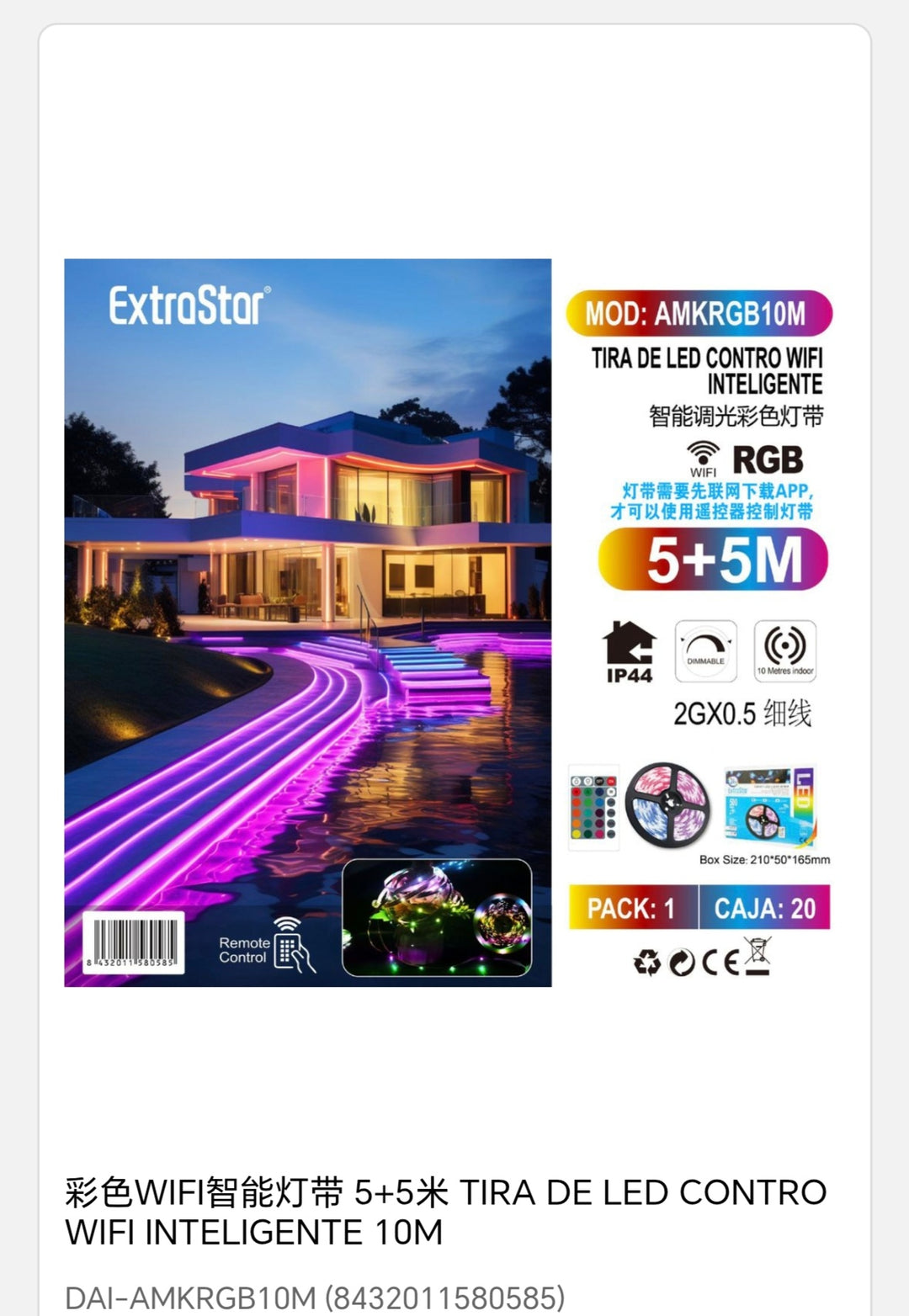 tira de led contro wifi inteligente 2x5m