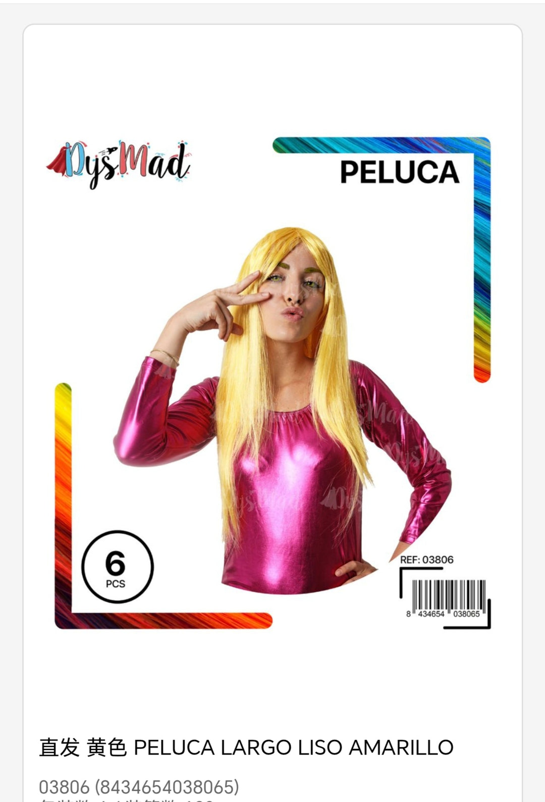 Peluca largo liso amarillo