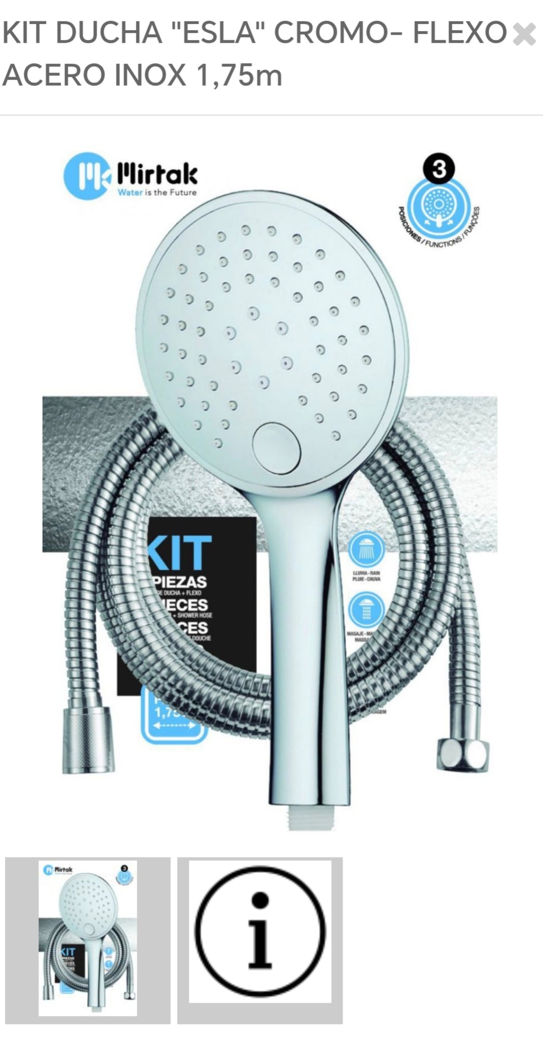 kit ducha Bea cromo acero inox  1, 75m