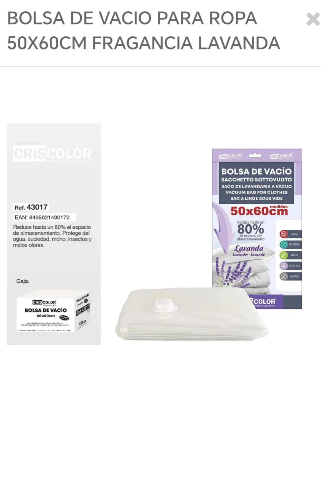bolsa de vacío para ropa 50x60cm fragancia lavanda