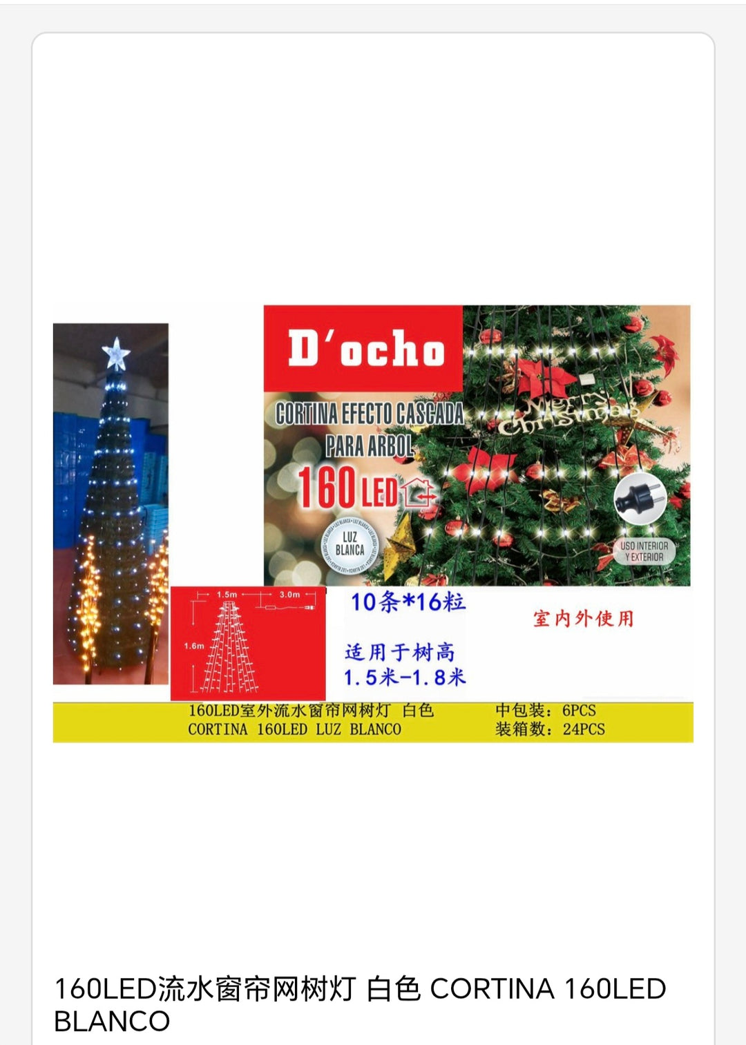 Cortina efecto cascada para arbol 160 Led blanco