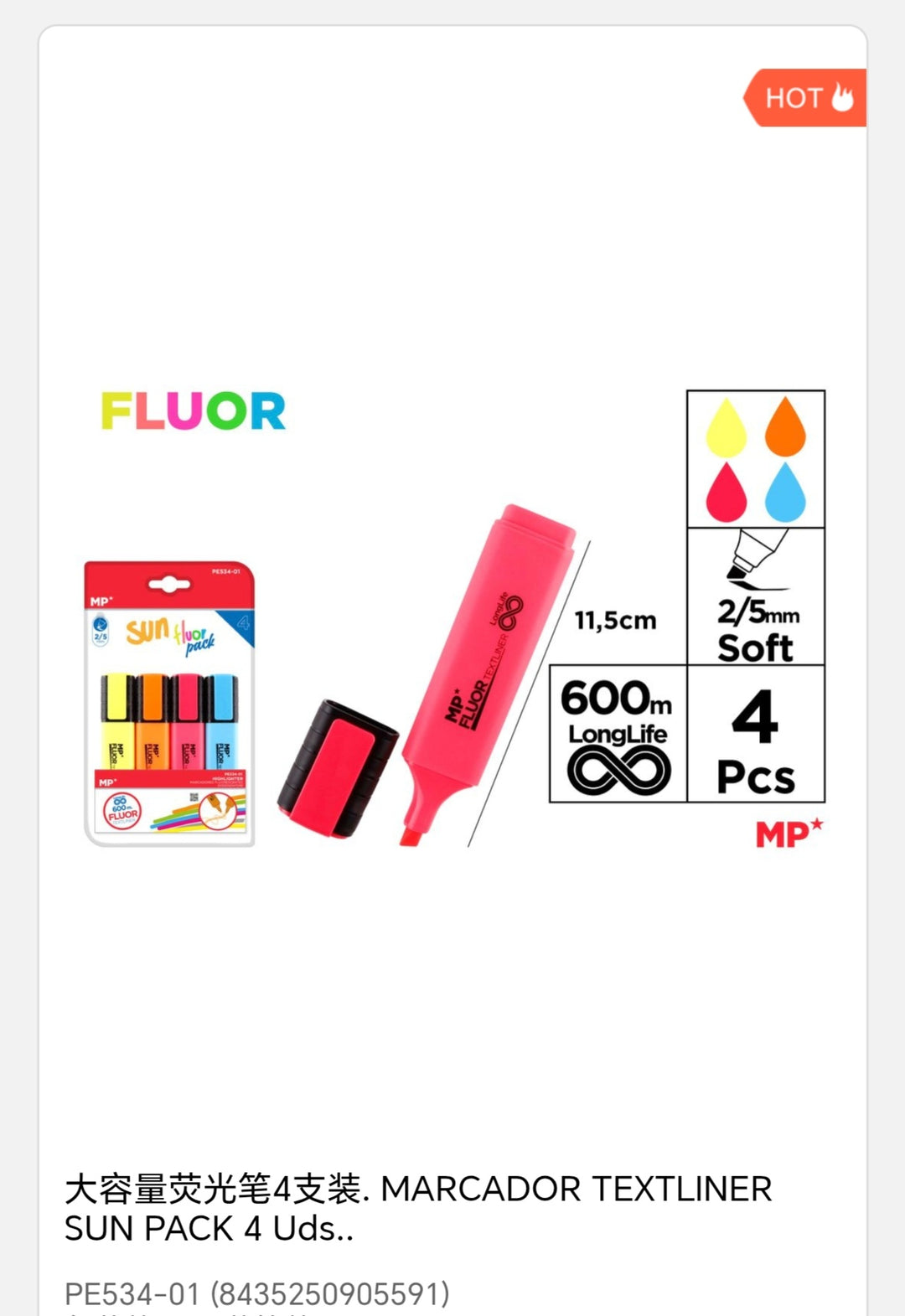 marcador textiliner sun pack 4 uds