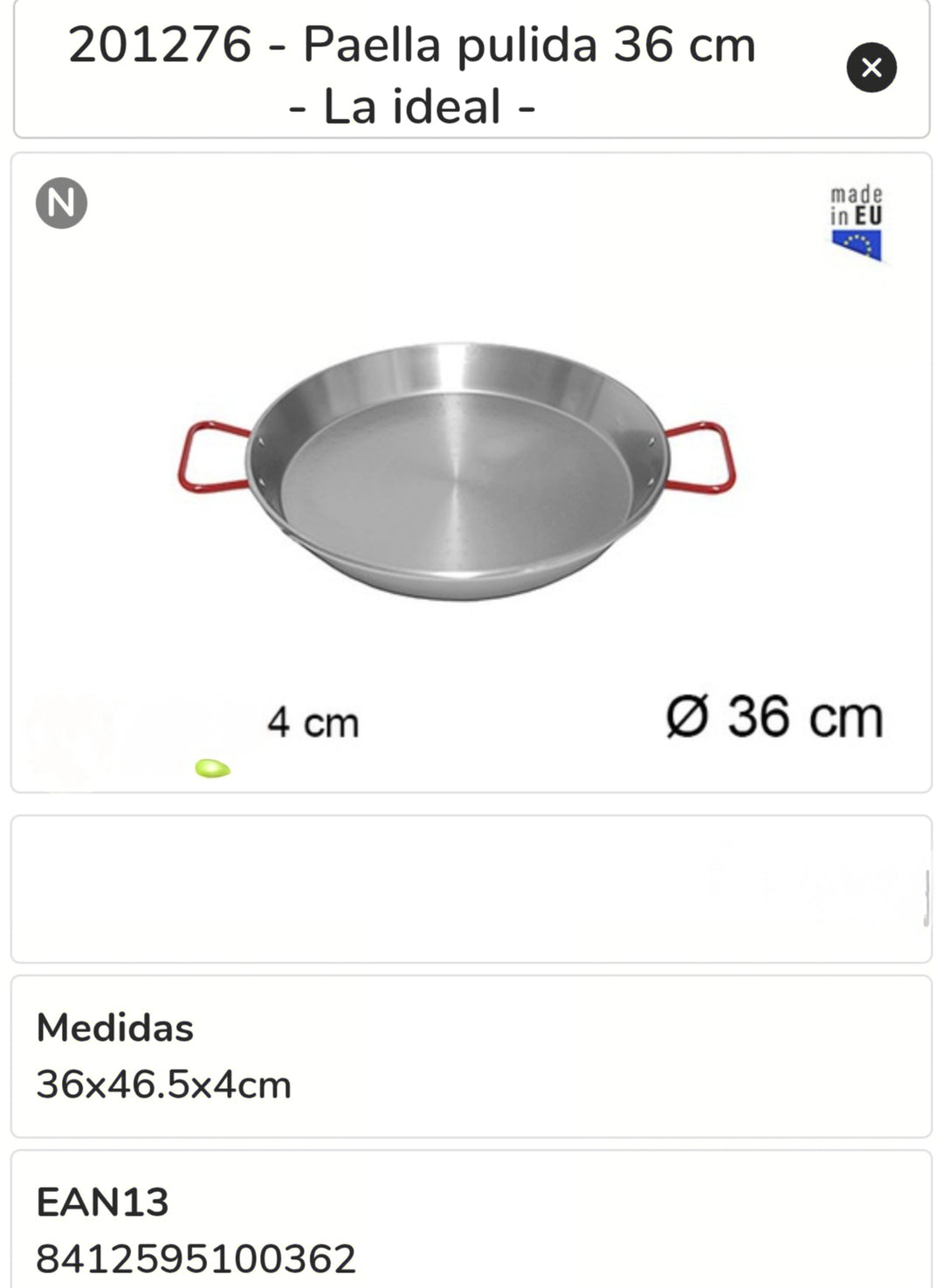 paella valenciana esmaltada 36cm