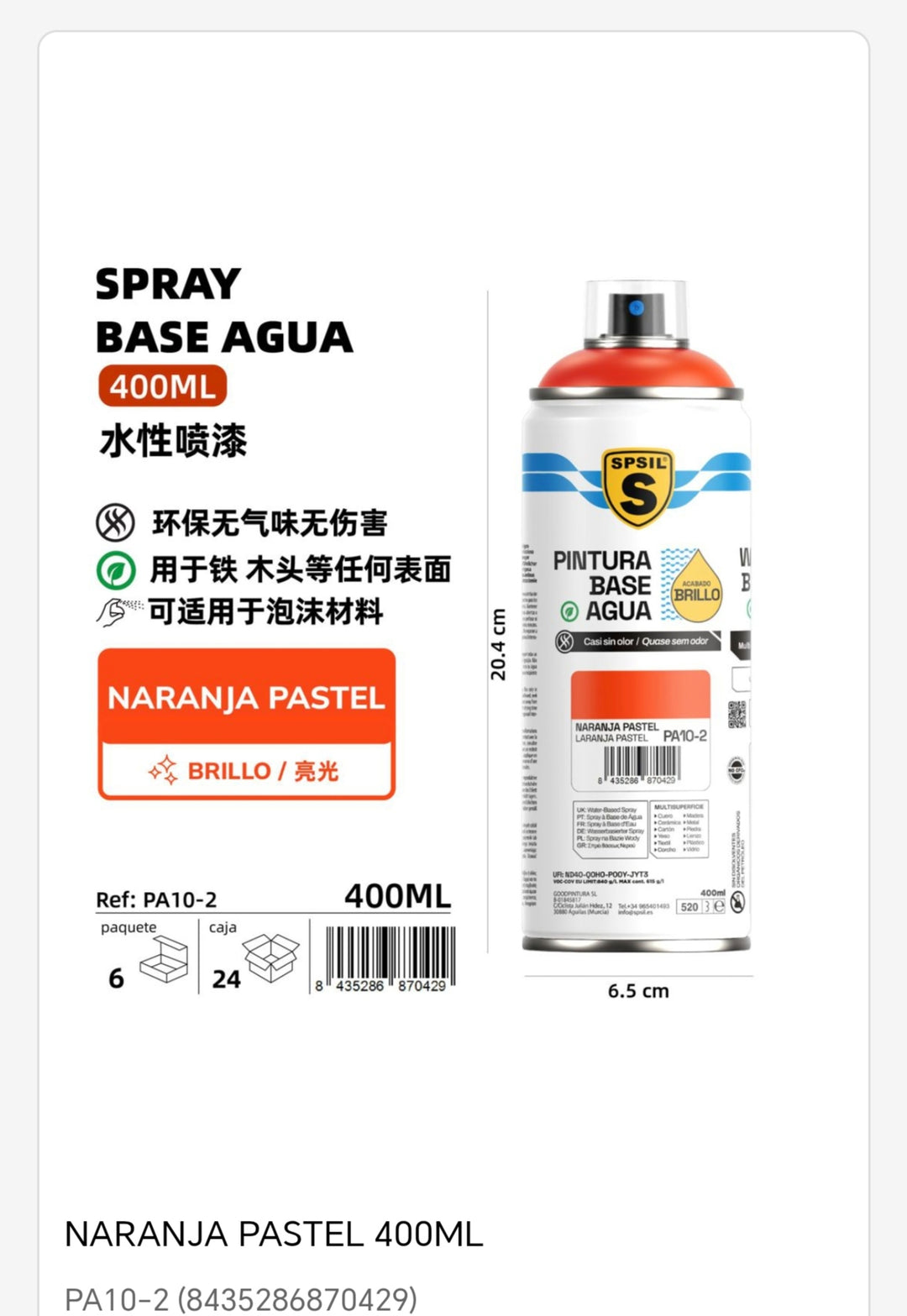 Spray base agua naranja pastel 400ml