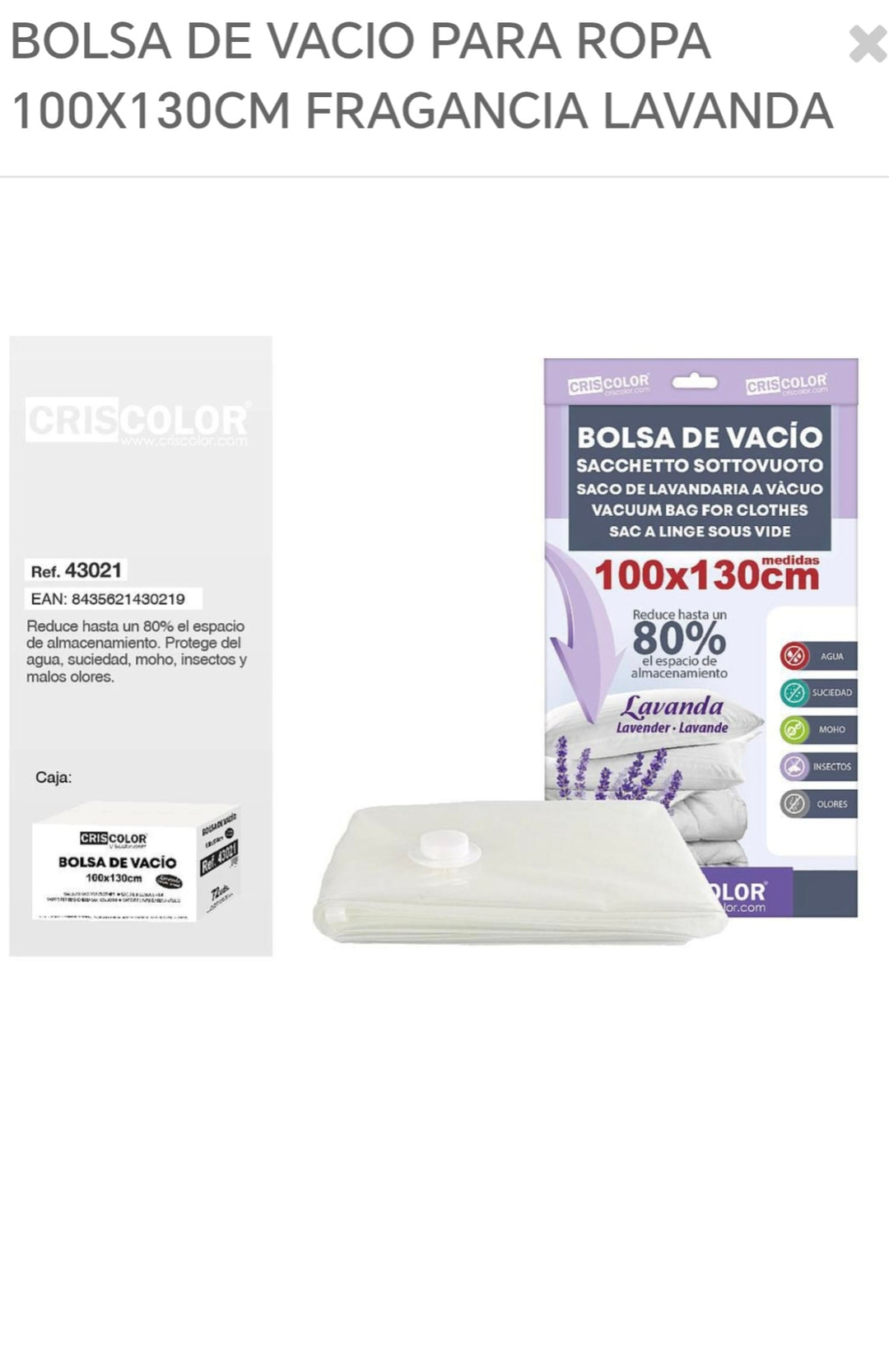 bolsa de vacío para ropa 100x130cm fragancia