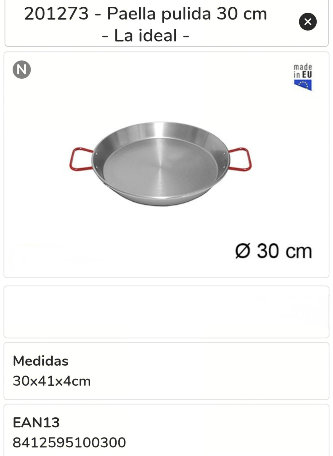 paella valenciana esmaltada 30cm