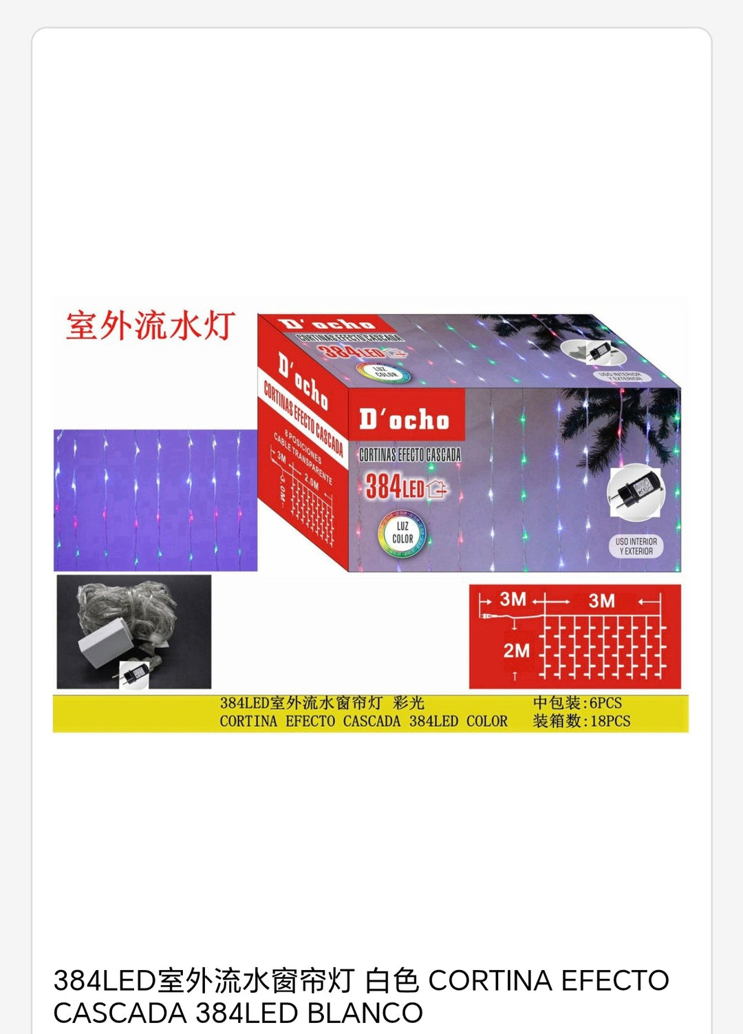 Cortina efecto cascada 384 Led color