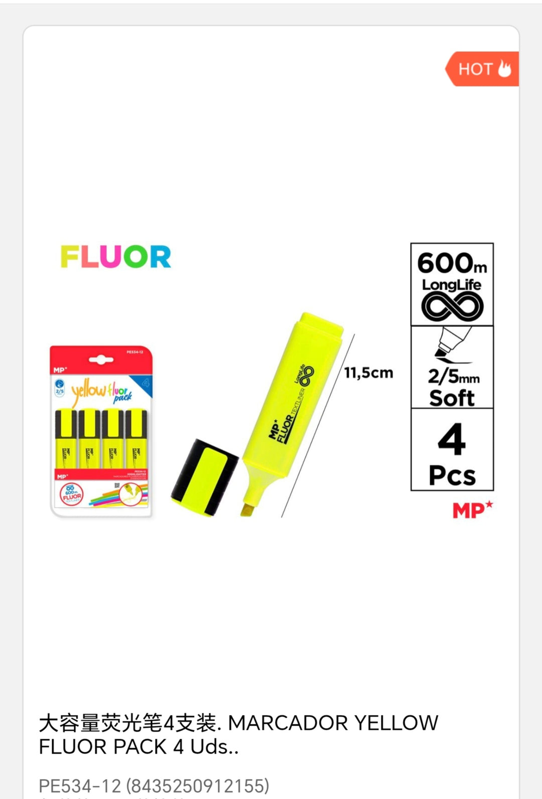 marcador yellow fluor  pack 4 uds