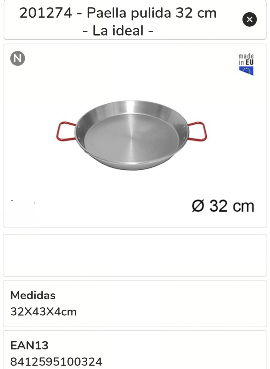 paella valenciana esmaltada 32cm