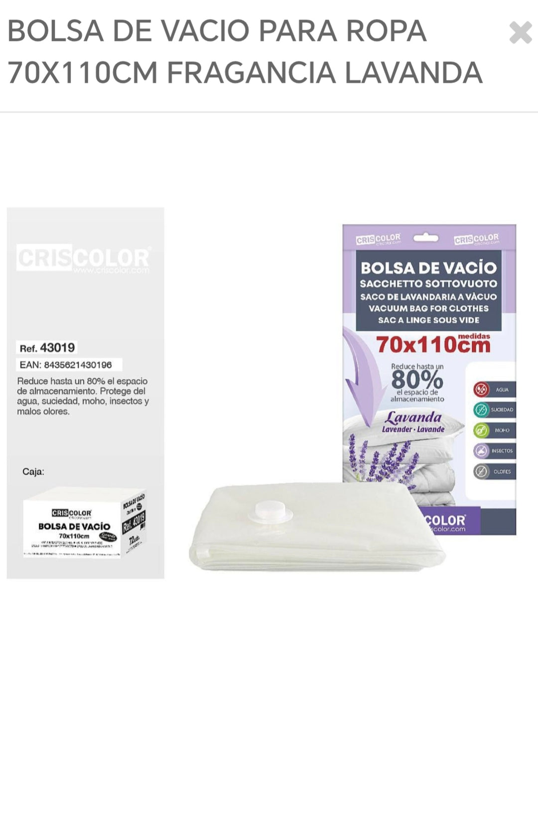 bolsa de vacío para ropa 70x110cm fragancia lavanda