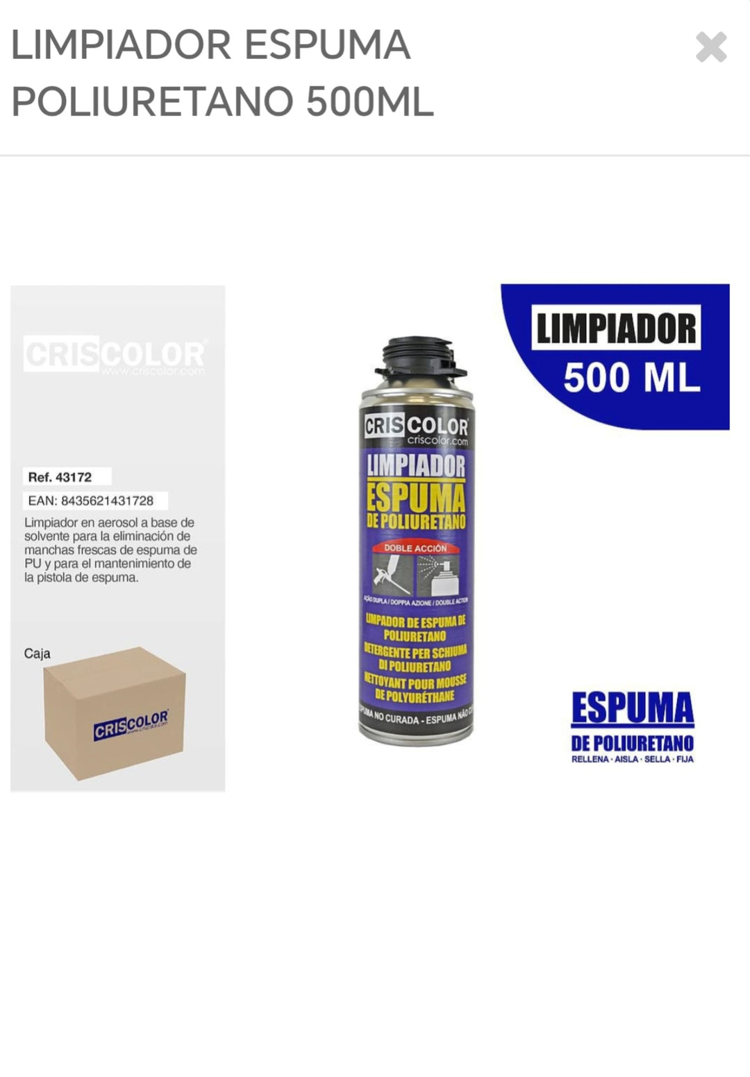 Limpiador espuma poliuretano 500ml