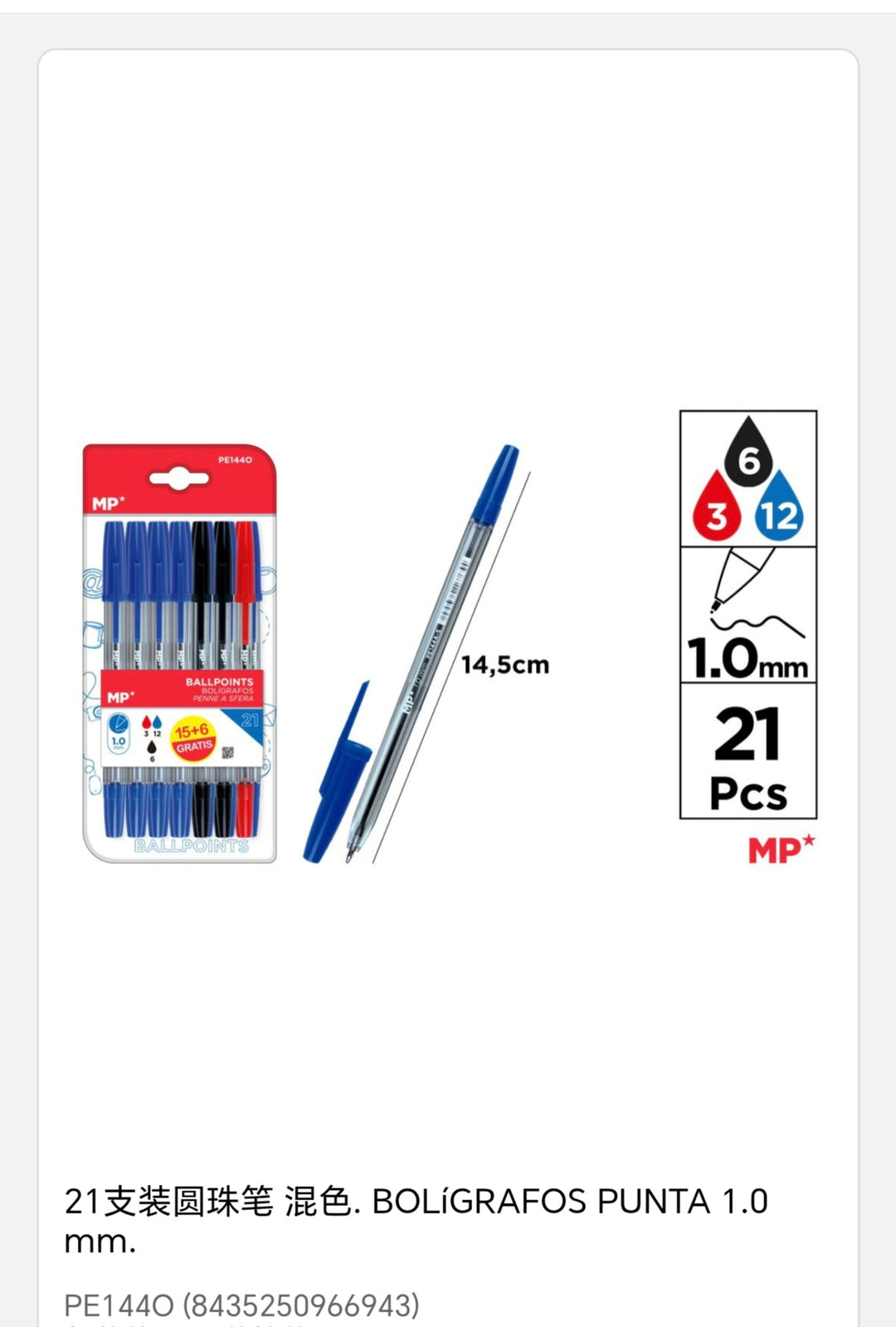 Bolígrafo puta 1, 0mm 21 uds