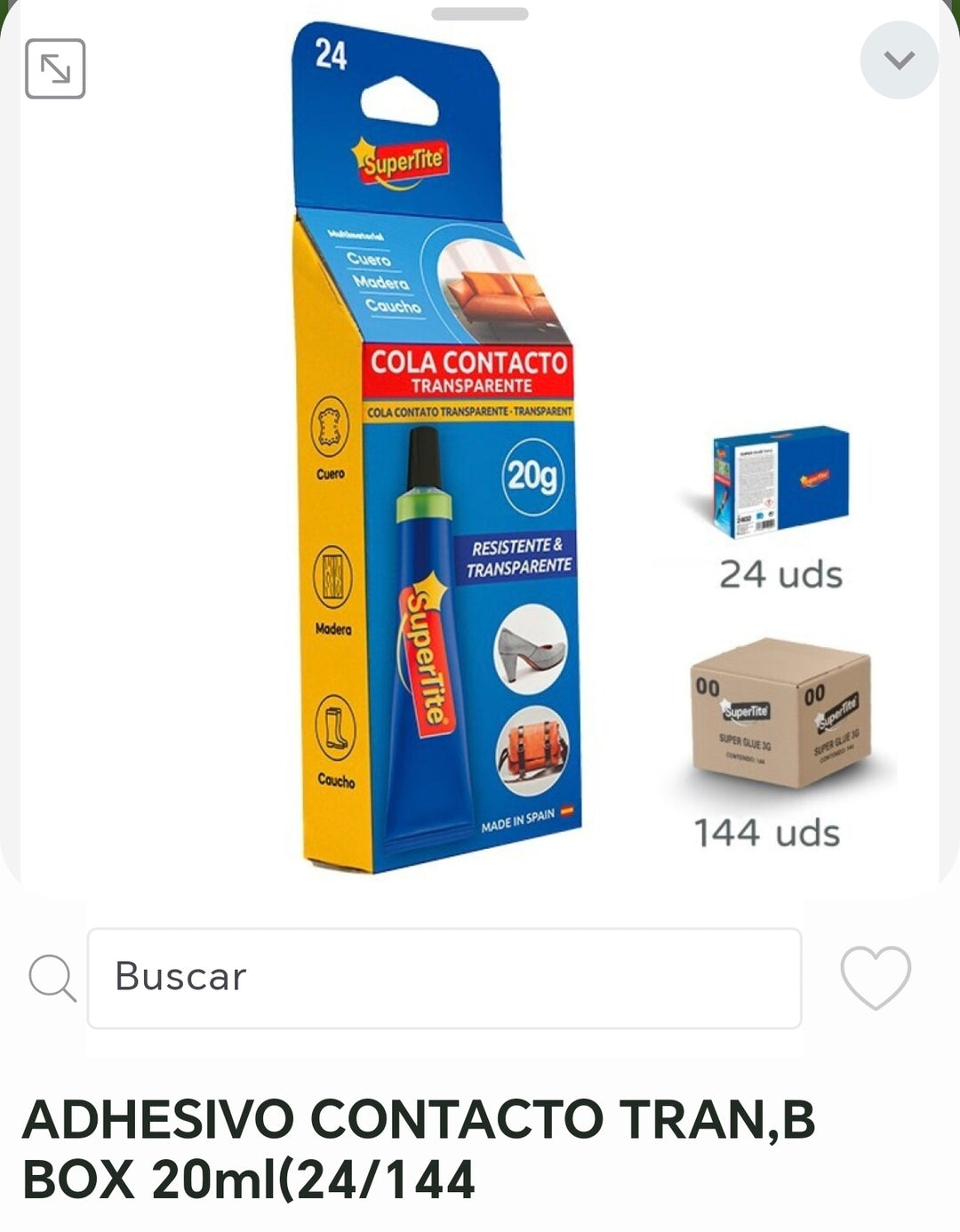 Adhesivo contacto Tran b box 20g