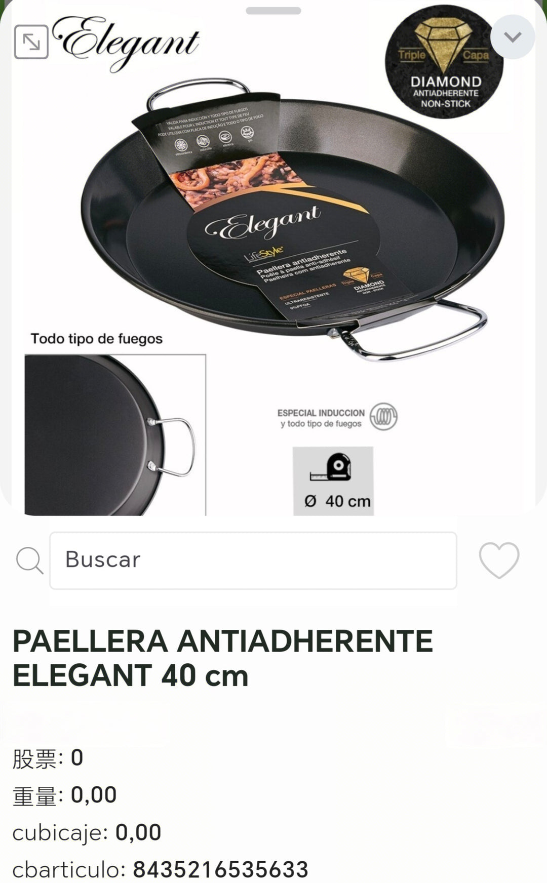 paellera antiadherente Elegant 40cm