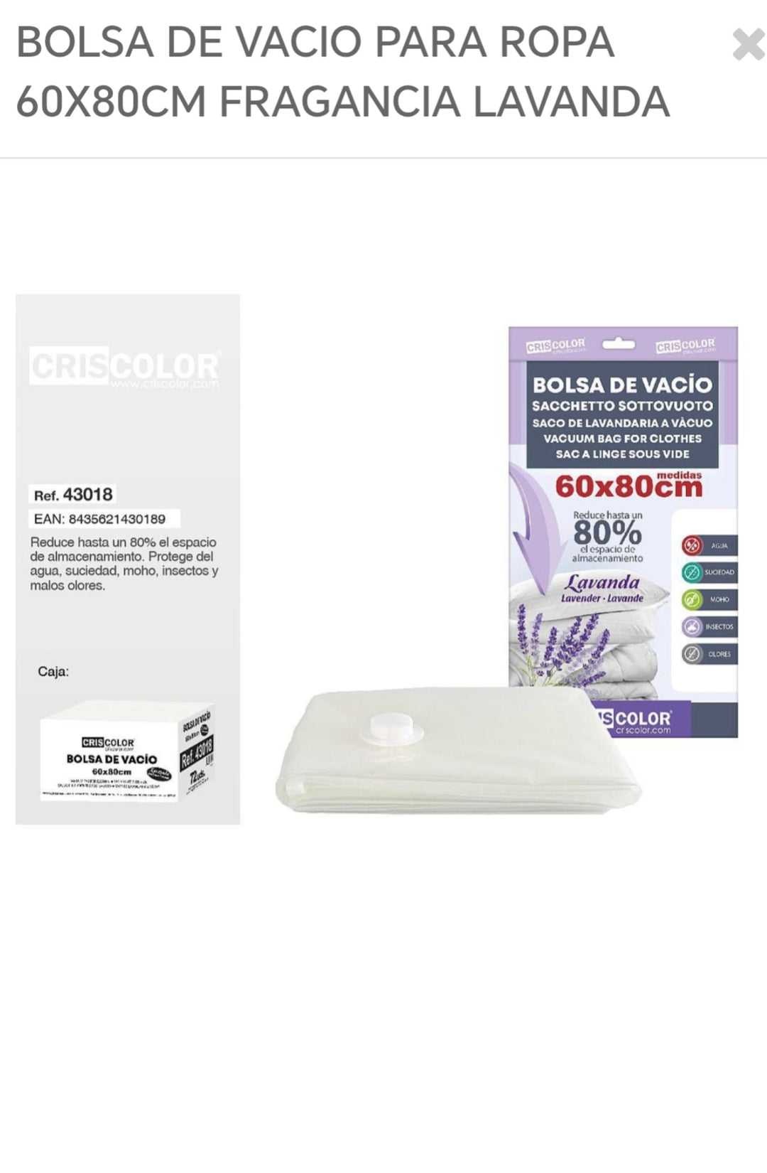bolsa de vacío para ropa 60x80cm fragancia lavanda