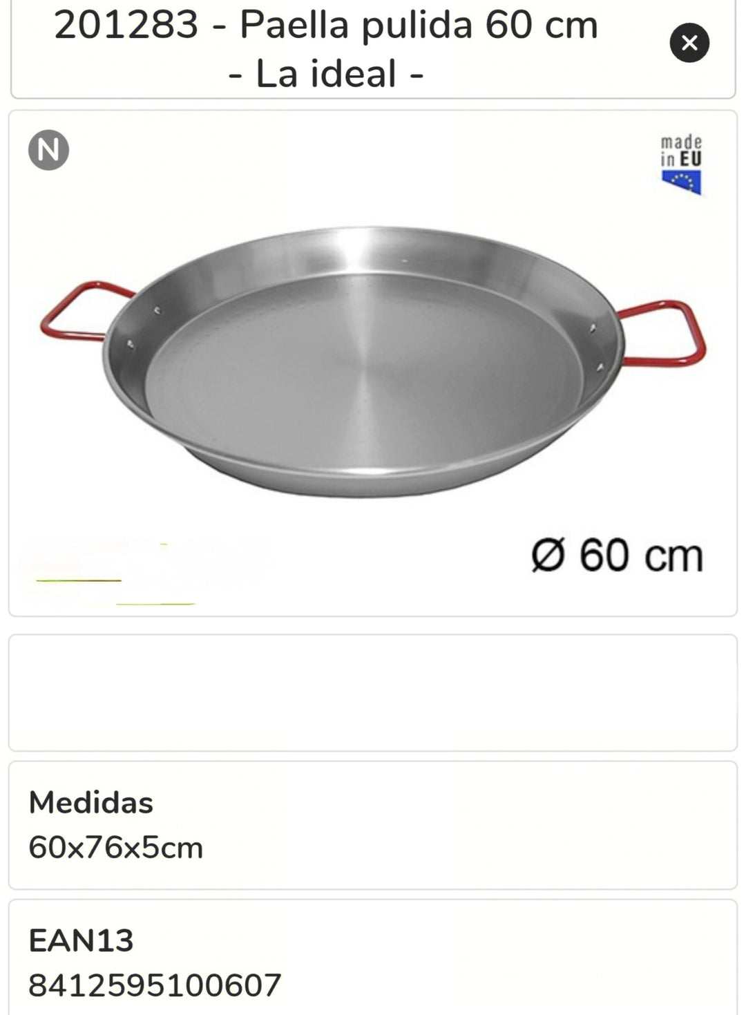 paella valenciana pulida 60cm