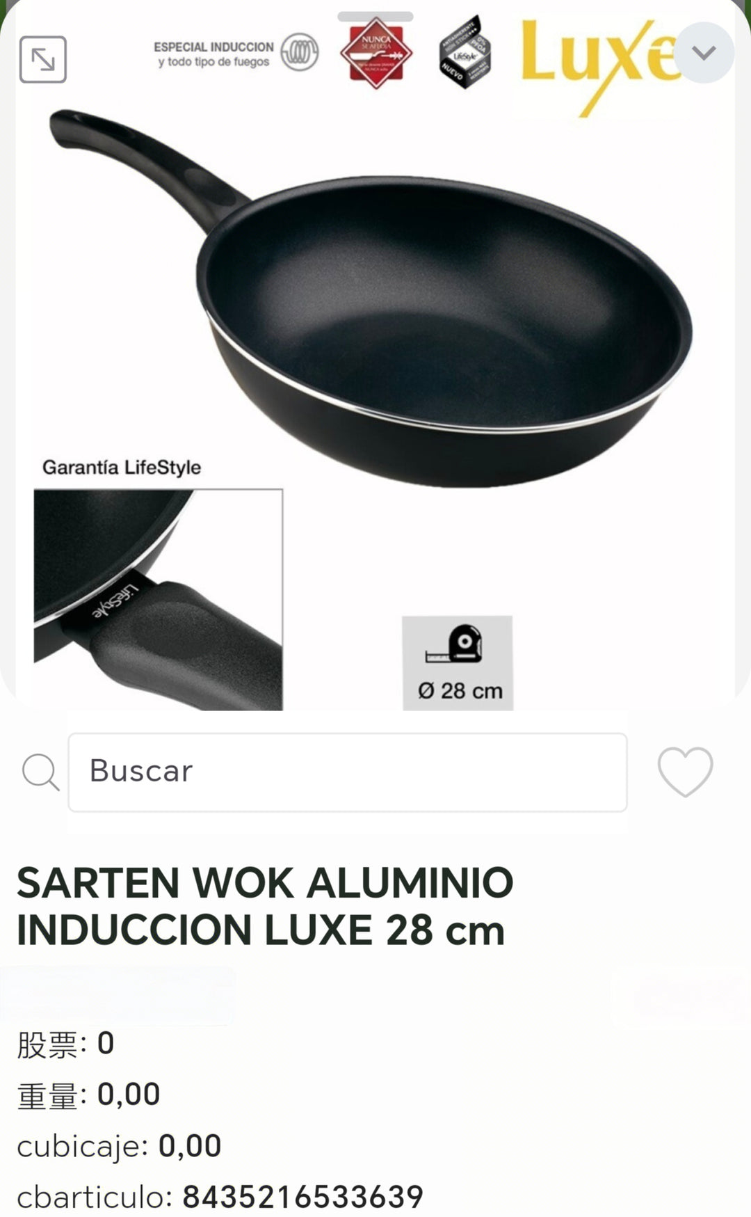 sartén wok aluminio inducción luxe 28cm