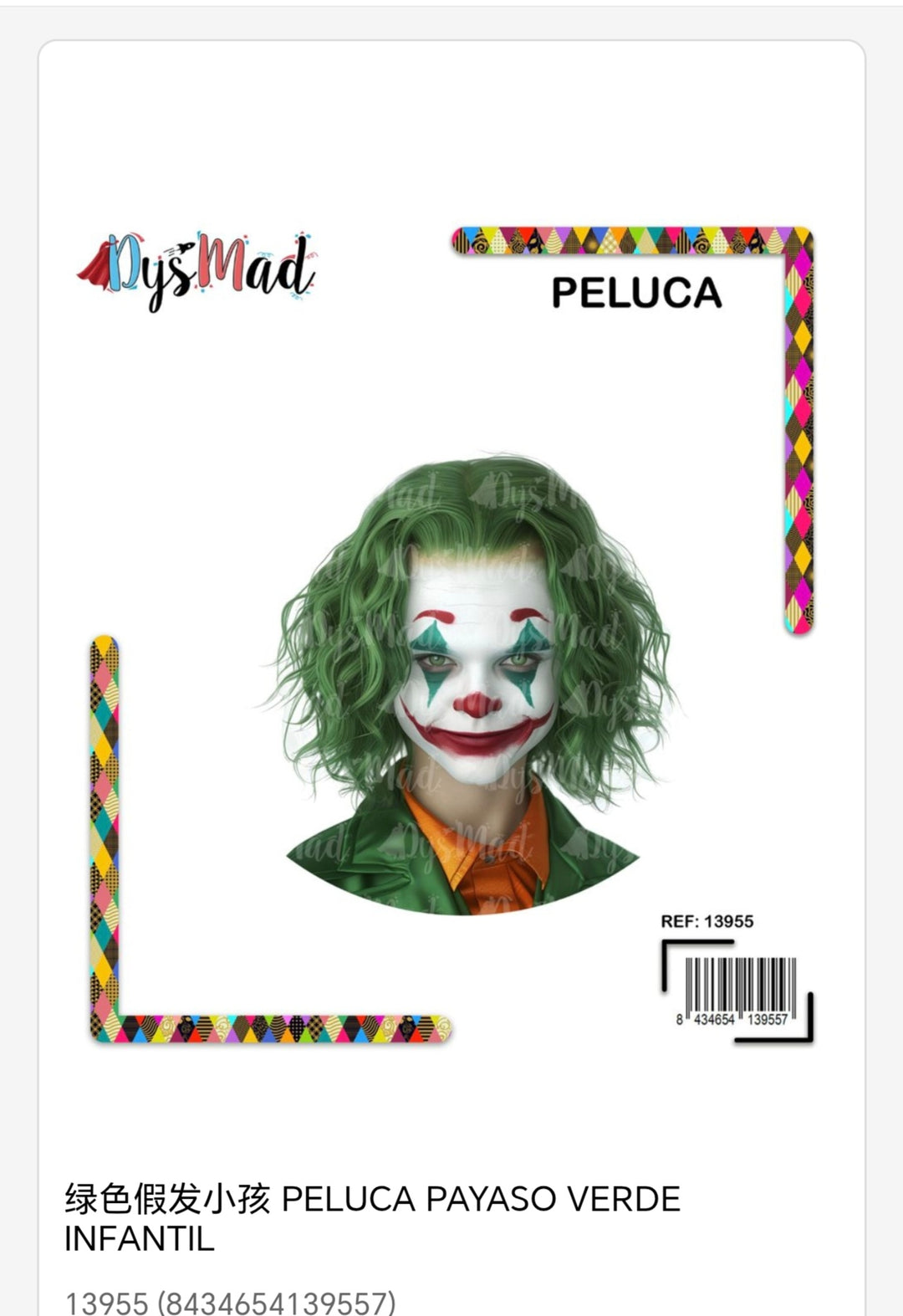 Pelucas payasos verde infantil