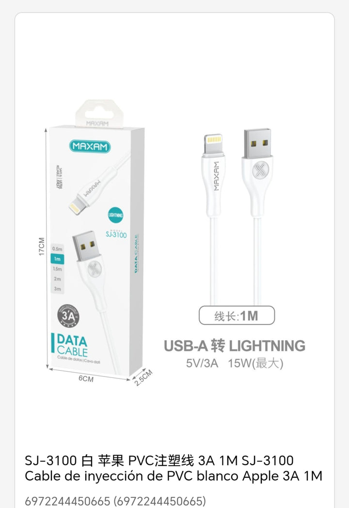 Cable Lightning USB 1M 3A