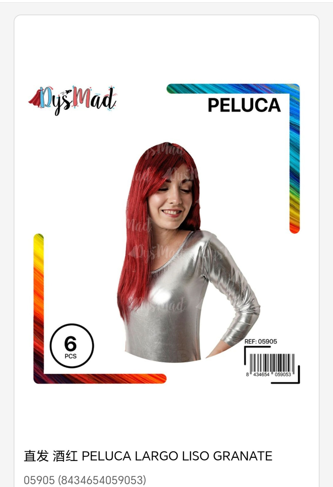 Peluca largo liso granate