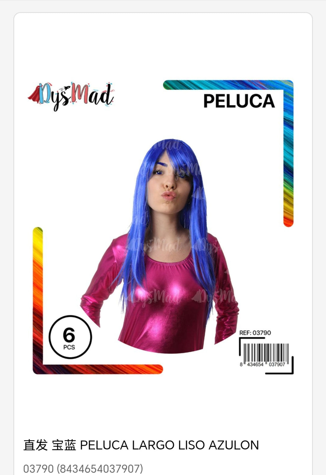 Peluca largo liso azulón